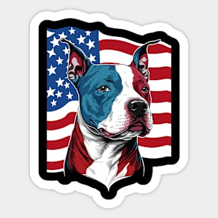 American Pitbull with US stars and stripes Flag Illustration Sticker